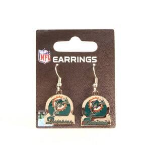 NFL Dolphins Dangle Earrings Team Logo Licensed Miami Bar Retro Logo Style